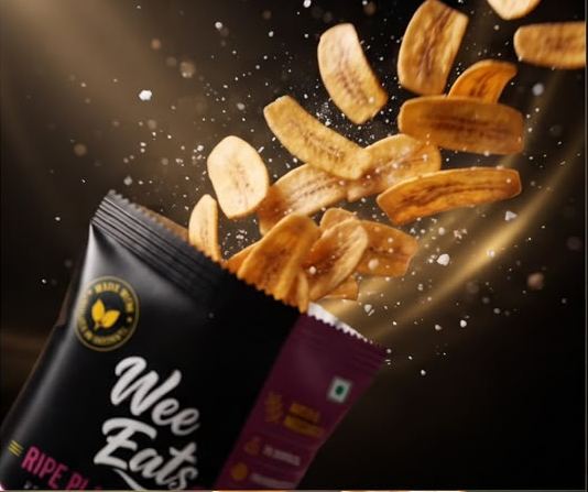 Wee Eats pack tilted open with chips pouring out